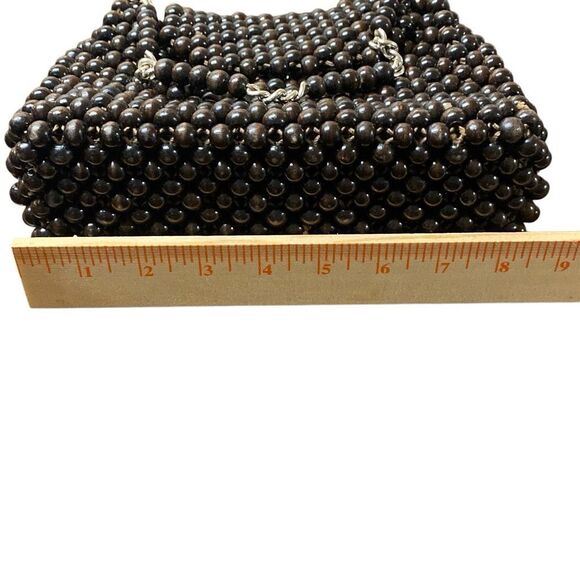 Vintage Handmade Wood Beaded Handbag Purse Marcus Brothers Brown Made in Japan - Picture 6 of 10